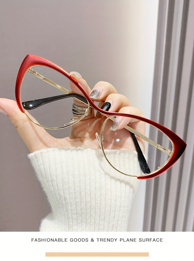 A Pair Of Golden Luxurious Cat-eye Glasses with Anti-blue Light, Retro Punk Style, Perfect for Ladies And Party Decorations