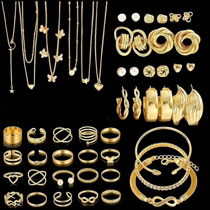 [Bohemian Jewelry Set] Random 37/47/50/71/87 Pieces Bohemian Jewelry Set, Earrings Necklaces Rings Bangles Versatile Stackable Accessories, Suitable for Daily and Festival Wear