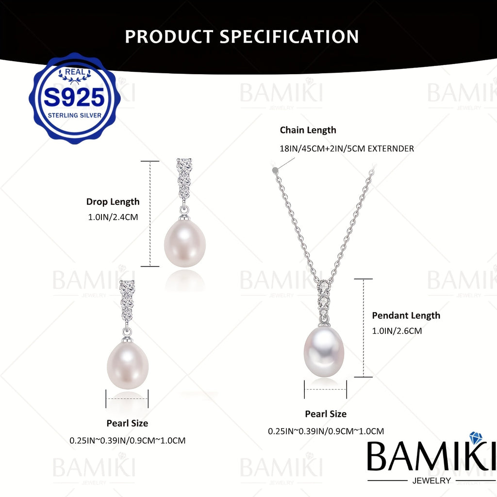 S925 Silver 3.4G, Total Product Weight (8.97G). Sea Salt Cultured Pearl/ Freshwater White Pearl Set Pendant, Pearls 9-10MM