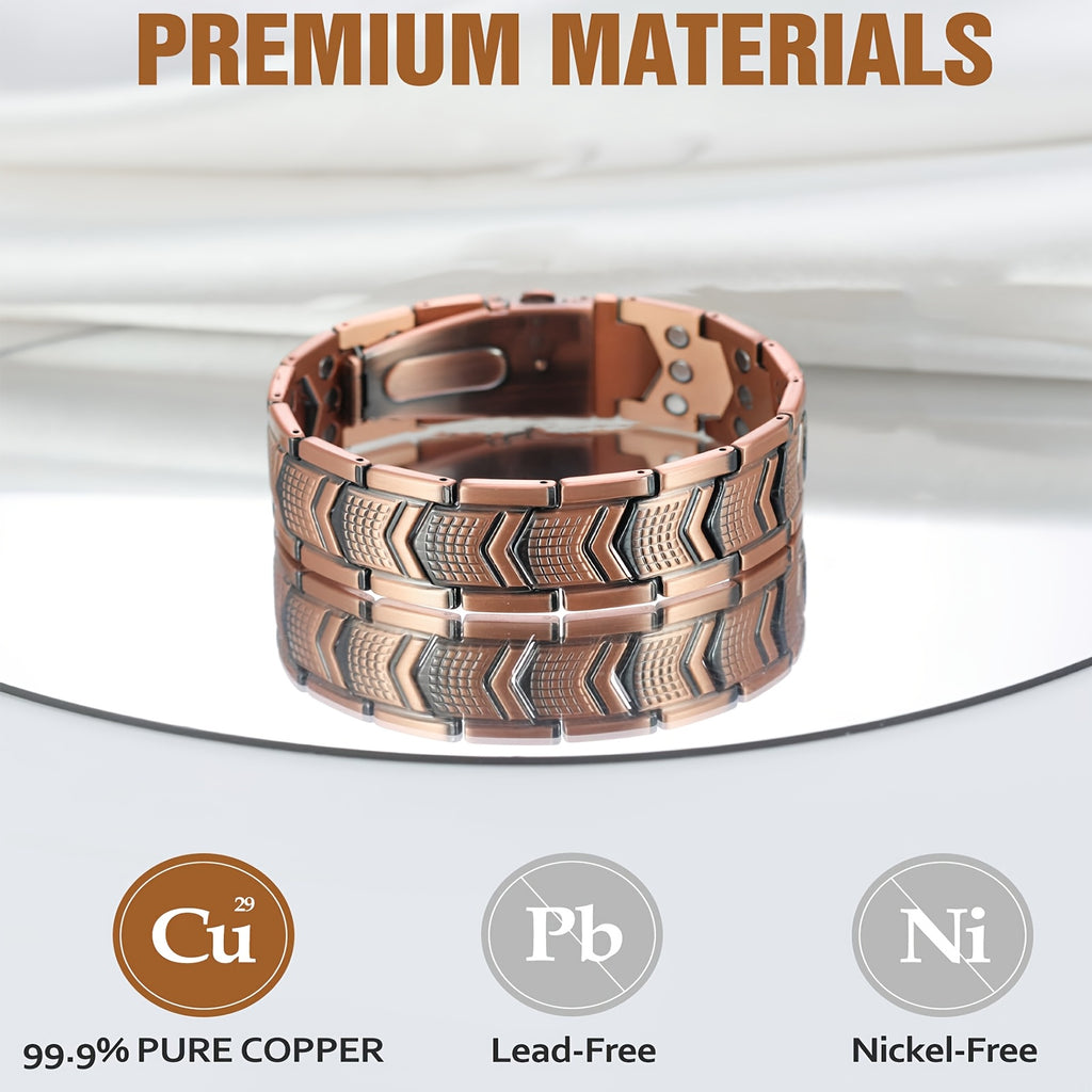 Men's 3X Strength Copper Magnetic Bracelet- 3800 GSM High Magnetic, Heavy Duty Copper Construction with Folding Clasp, Black& Golden Design, Comfort Fit for Gym, Everyday& Formal Wear- Magnetic Jewelry for Men, Durable& Stylish Accessory for Bl
