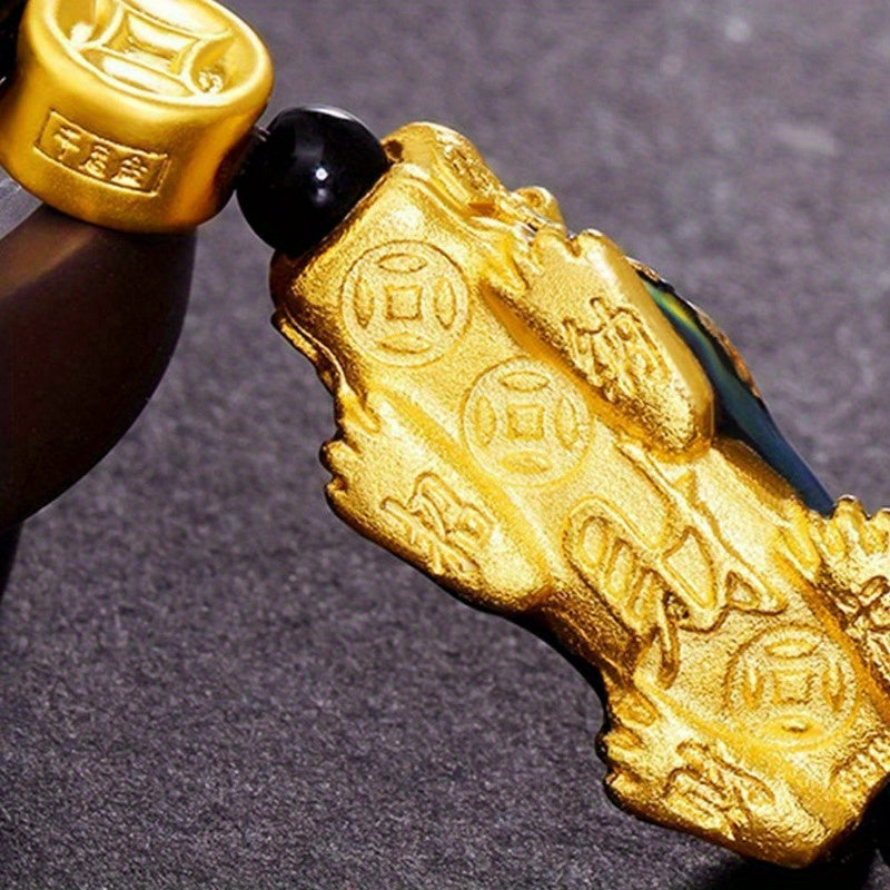 4pcs Handmade Natural Stone Pi Xiu Bracelets - Wealth Attracting Green Malachite Beads with Golden Accents, Traditional Chinese Jewelry for Good Luck & Prosperity, 8mm Beads + Free Storage Pouch, Bracelet Beads, Elegant Bead Design, Intricate Beadwork