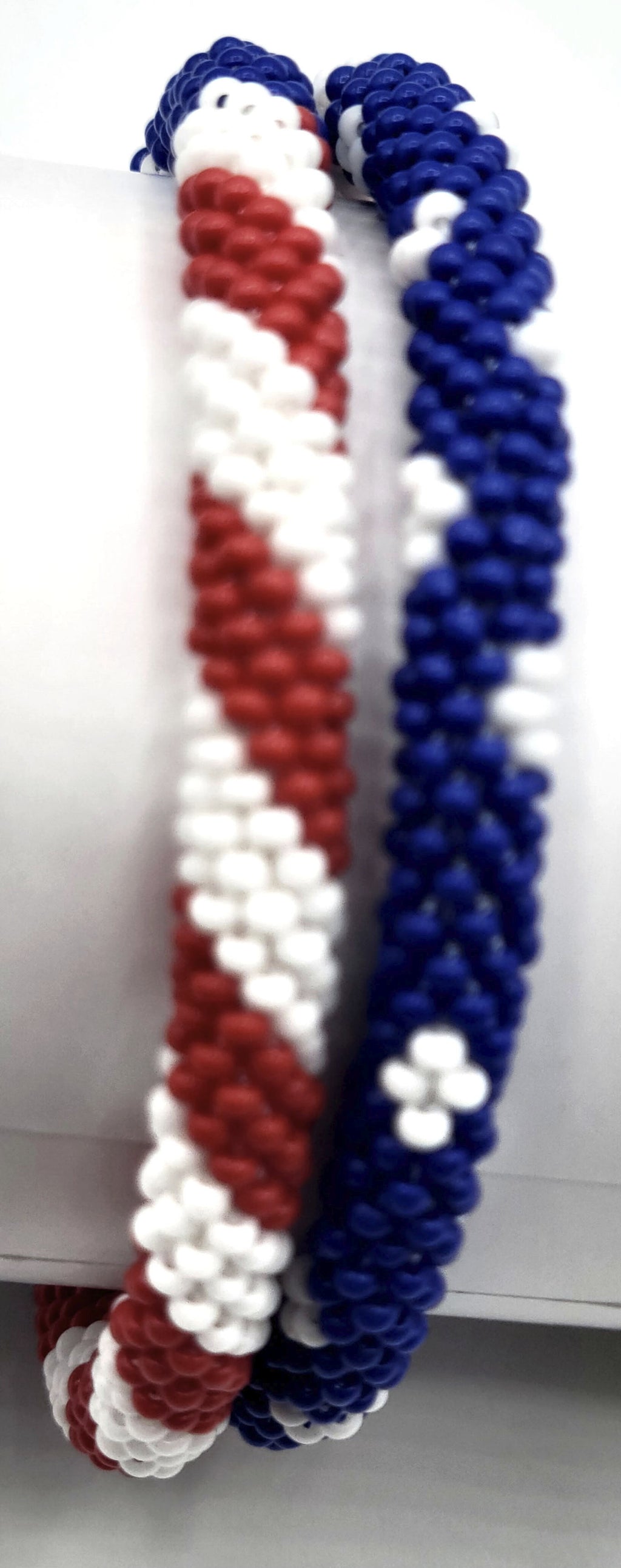 Set of 2 Handmade USA Flag Patriotic Color Design Bracelet Jewelry From Nepal – Glass Beaded Roll-On Crochet Bracelets for Men & Women, Boho Hippie Style, Artisan-Roll-On Bangles, Great Gift for USA Lovers Vacation Style Nepal Artisanship, Patriotic Wrist