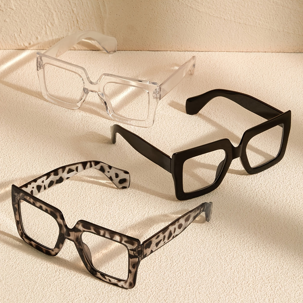 3pcs/4pcs Vintage Square Full Rim Fashion Eyewear - Polycarbonate Frames And Lenses, Clear Fashion Eyewear for Office And Everyday Use
