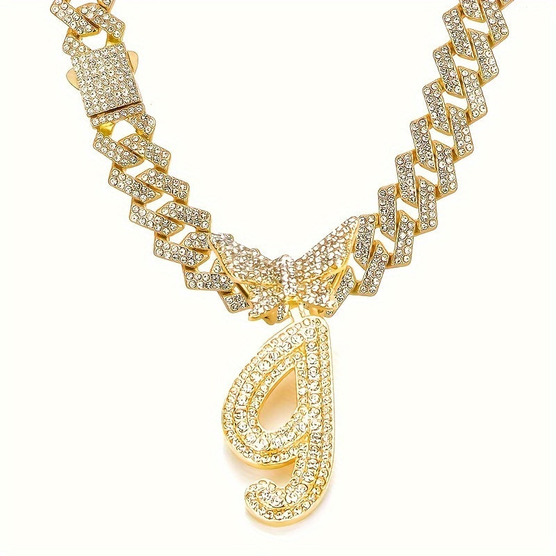 1pc Initial Letter Necklace for Men & Women - Cuban Link Chain with Butterfly Letter Pendant, - Alphabet, Suitable for Birthday/Father's Day/Mother's Day Gifts, Hip Hop Jewelry for,, Family