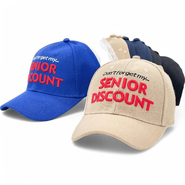 "SENIOR DISCOUNT" Embroidered BASEBALL CAP Adjustable, UV protection Design for Men, Perfect for Outdoor Activities, Casual, Fun Cap