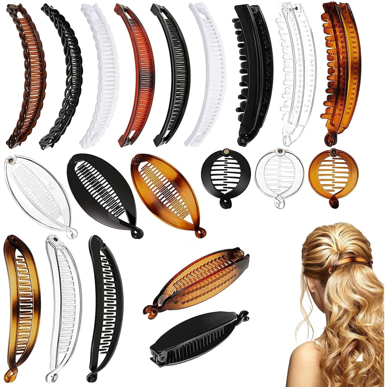 Women's Banana Hair Clip, 20pcs, Banana Hair Clips, Claw Clips, Hair Comb Clips, Fish Tail for Ponytail, Flexible Plastic
