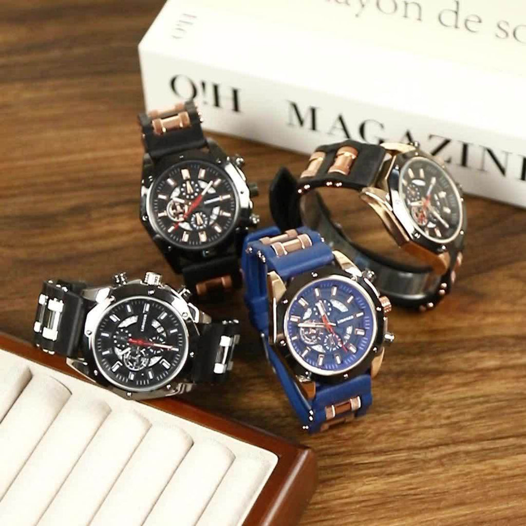 [Fashion Men'S Quartz Watch ] 2pcs Casual Sports Men Watch Silicone Strap Calendar Display Ideal Men'S Valentine'S Day