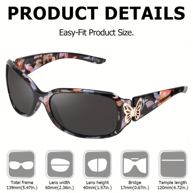 Fashion Glasses for Women Polarized Protection Wrap Around Glasses Trendy Butterfly Decor Fashion Accessories
