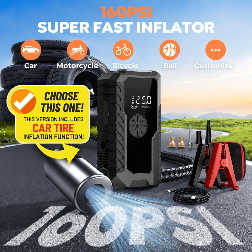 Portable Car Emergency Jump Starter, 12V Car Battery Charger, 160PSI Air Pump Emergency Starter and Single Starter, Multiple Styles, Automotive Accessory Tool, LED Light, Battery Charger, Winter Essential, Holiday Gift