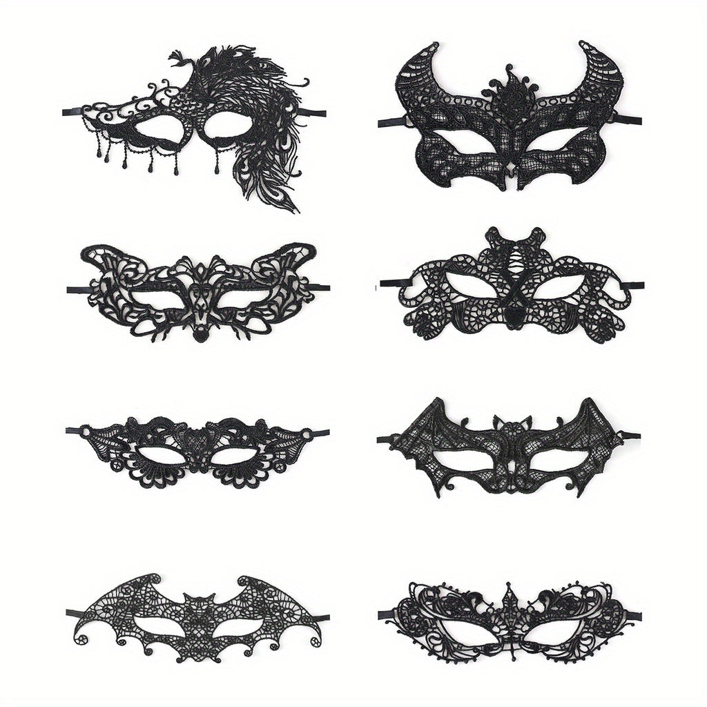 5pcs Sexy Black Fabric Lace Eye Masks Set Random Lace Mask | Half-Face Mask Women Party Cosplay Masquerade Accessories Vintage Hollow Black Flower Eye Masks Proms, Music Festivals, And Holiday Wear Accessories