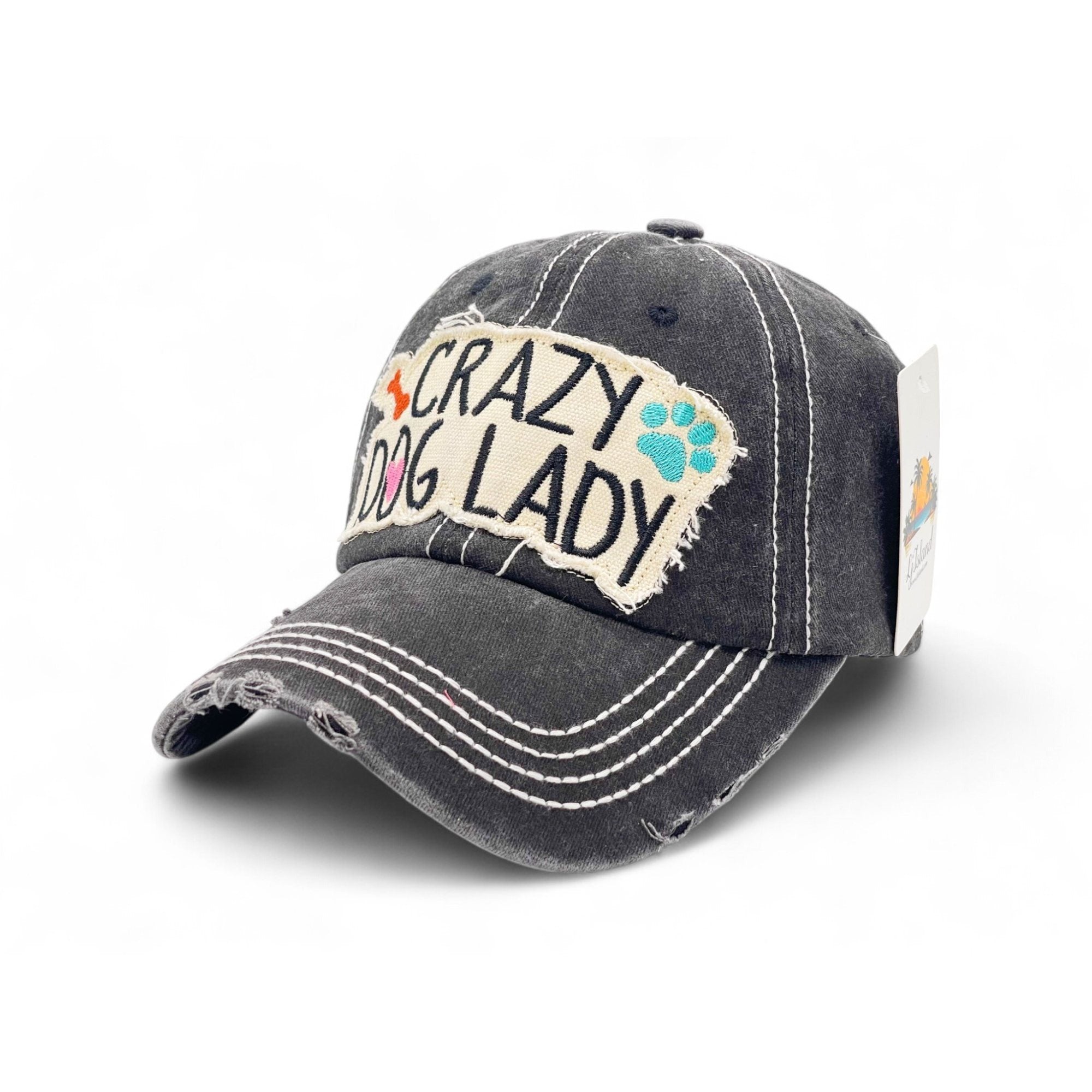 "Crazy Dog Lady" Vintage Distressed Embroidered Baseball Cap For American - 100% Cotton, Breathable, Casual, Adjustable, UV Protection