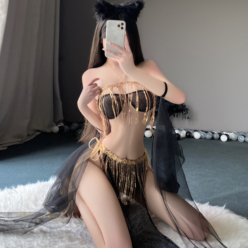 MY-9971   Desert dancer fringe sequin slit dress