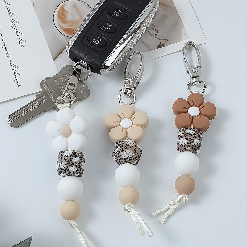 Set of 3 Flower Bead Mini Keychains, Adorable Keychain, Perfect for Holiday Gifts