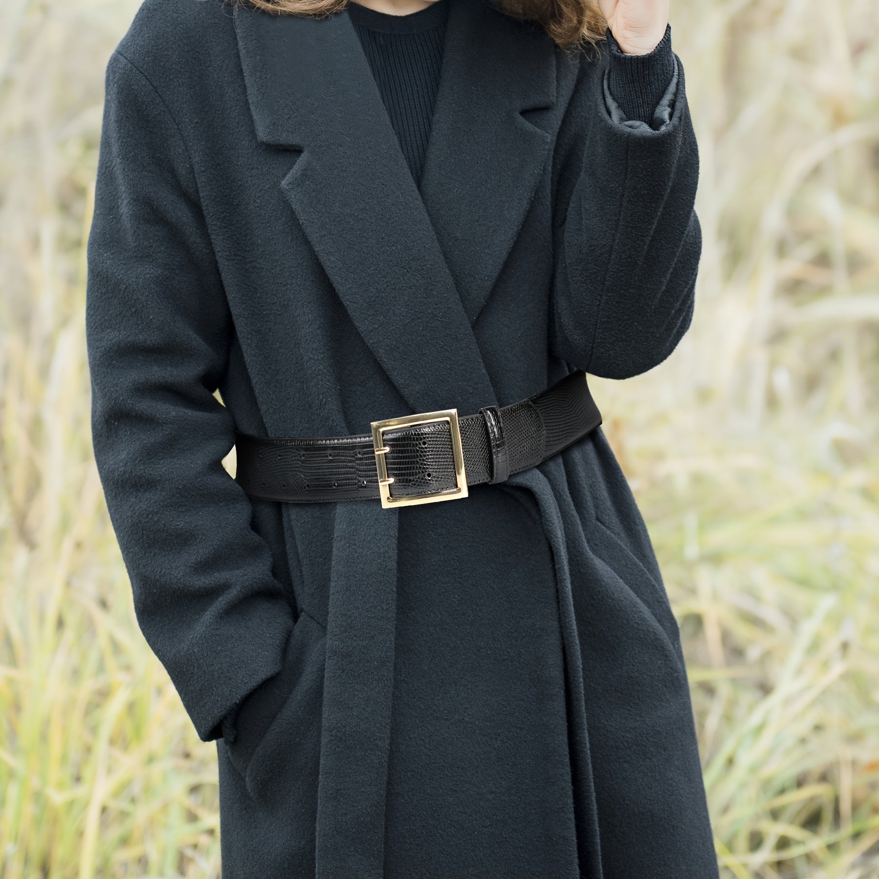 Wide Belts for Women Dresses Thick Jeans Golden Buckle Ladies Waist Double Prong Belt Plus Size