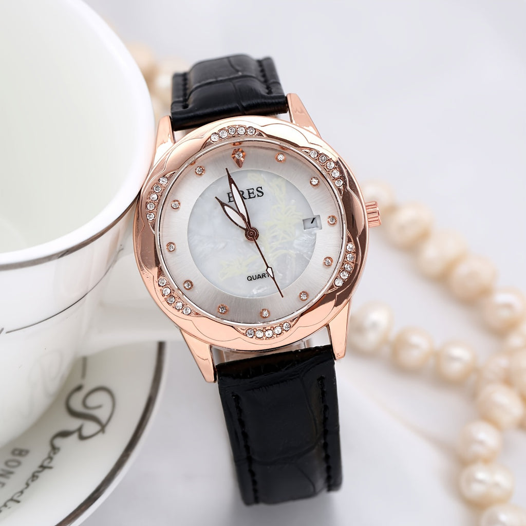 Round Quartz Watch Calfskin Strap Vintage Zinc Alloy Pointer Zinc Alloy Case Perfect Gifts For Women