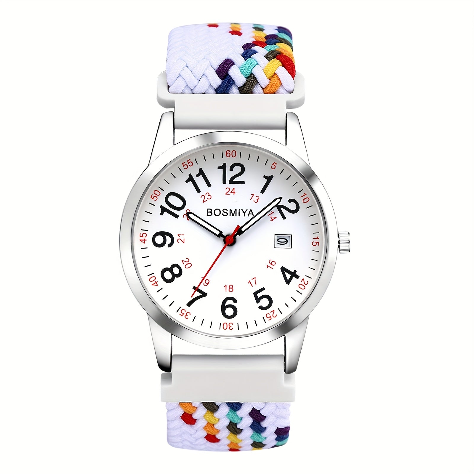 Analog Quartz High Definition Easy to Read Large Digital Calendar Dial Flexible Adjustable Elastic Braid Strap 24 Hours Standard Quartz Watch