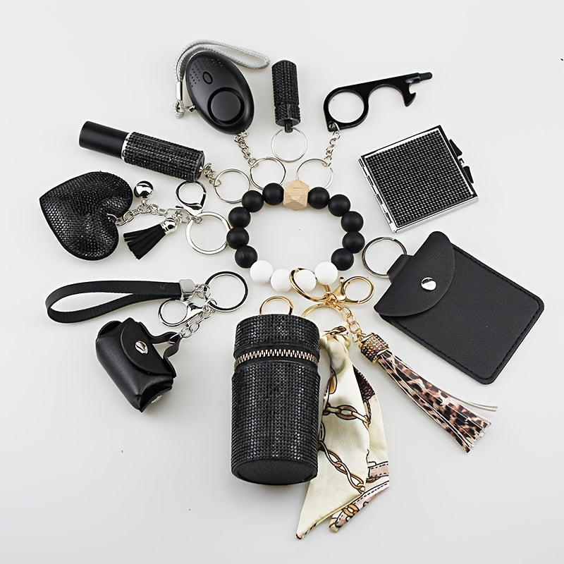 11pcs Women's Personal Set, Including Alarm, Door, Mirror, Lipstick Case And Other Freely Combinable Accessory Keychains, Convenient Hanging Decorations, Perfect Christmas Gift