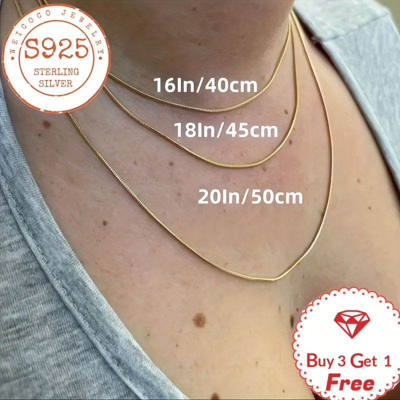 Pure Handmade, 24K gold plated 24K gold plated-plated 925 Silver 1mm Round Snake Chain, Perfect For Commemorations, Valentine'S Day, Mother'S Day, Christmas, Birthdays, Gifts For Him/her, Mother, Daughter, Comes In A Gift Box, Buy 3 Get 1 Free