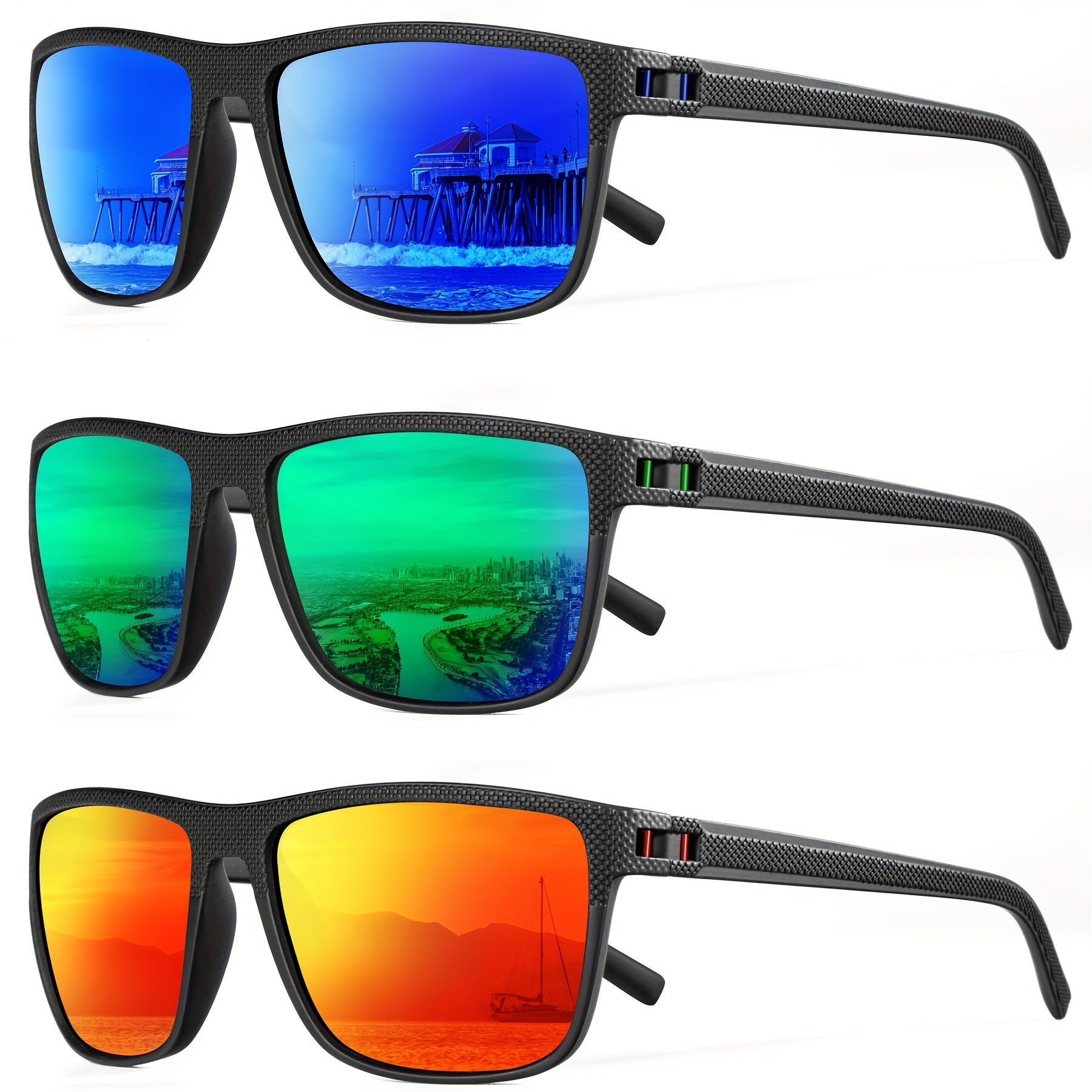 [3 PACK] Polarized Men's And Women's Fashion Glasses, Lightweight Classic Square Men's Sports Fashion Glasses Daily Sports Accessories Suitable for Golf Running Fishing Birthday Gift Holiday Preferences