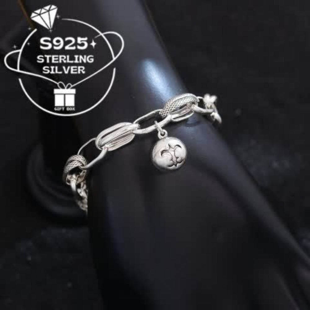 925 Sterling Silver Retro-Style Ball Chain Women's Bracelet - Hip-Hop Punk Style, Thick Chain and Bell Charm, Cool Minimalist Fashion Accessory, Daily Wear Gift, Hip-Hop Jewelry, Durable Bracelet