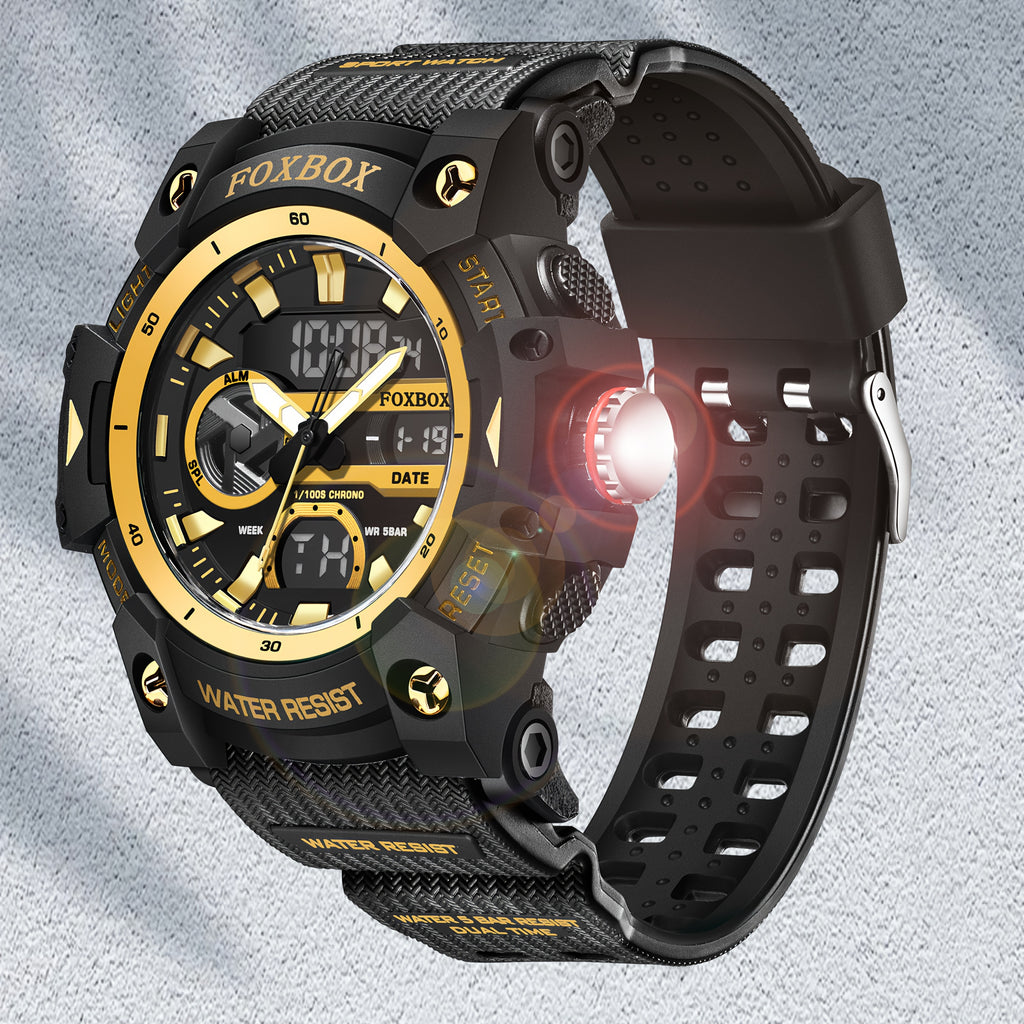 2025 Newest FOXBOX LED Quartz Electronic Watch with Night Light, Multi Functional, Outdoor, Hiking, Sports Style, Easy And Fashionable Multi Functional Electronic Men'S Watch, Men'S Digital Watch, Sports Timer, Fashion Style, Minimalist Watch