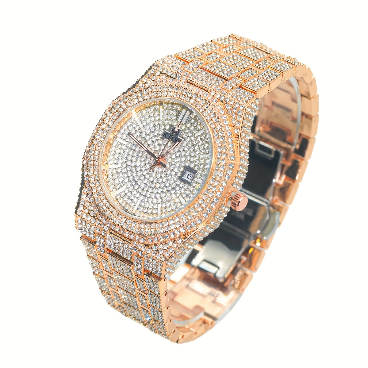 Luxury Hip-Hop Style Watch West Coast Watch For Men Synthetic Fully Diamond-Studded Rhinestone Accessory Watch High-End Design Perfect Christmas Gift Wedding Present And Top Gift Choice, Without Battery