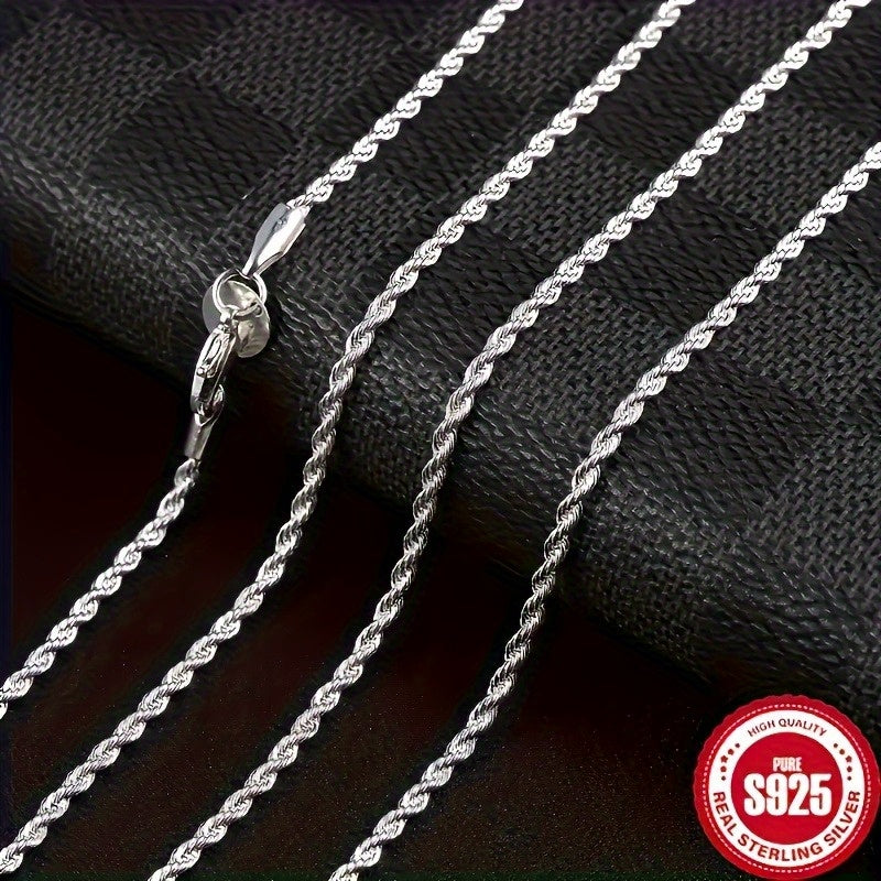 925 Silver Twisted Rope Necklace, with a Simple Hip-Hop Style. an Elegant Jewelry Accessory for Ladies. Suitable for Music Festivals, Vacation Outfits, Valentine'S Day Gifts. Suitable for All Seasons And Can Be Worn Daily.