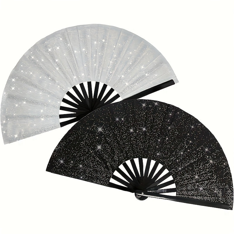 2pcs Glittering Hand Fans for Women, Large Party Style Folding Fans, Birthday Theme Performance & Festival Ball Gift, Group Lot