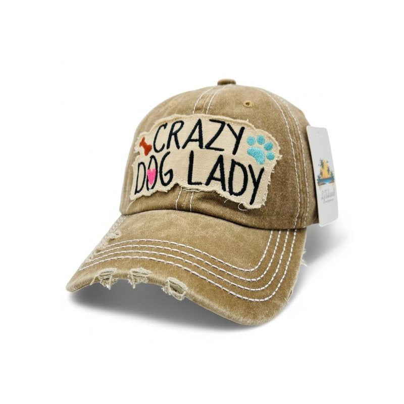 "Crazy Dog Lady" Vintage Distressed Embroidered Baseball Cap For American - 100% Cotton, Breathable, Casual, Adjustable, UV Protection
