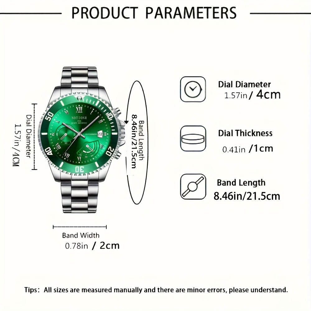 [Ideal for Valentine's Day] NOTIONR Fashion Classic Men's Watch Stainless Steel Strap, Date Display, Business Watch | Sleek Watch Design | Business Watch | Ideal for Valentine's Day