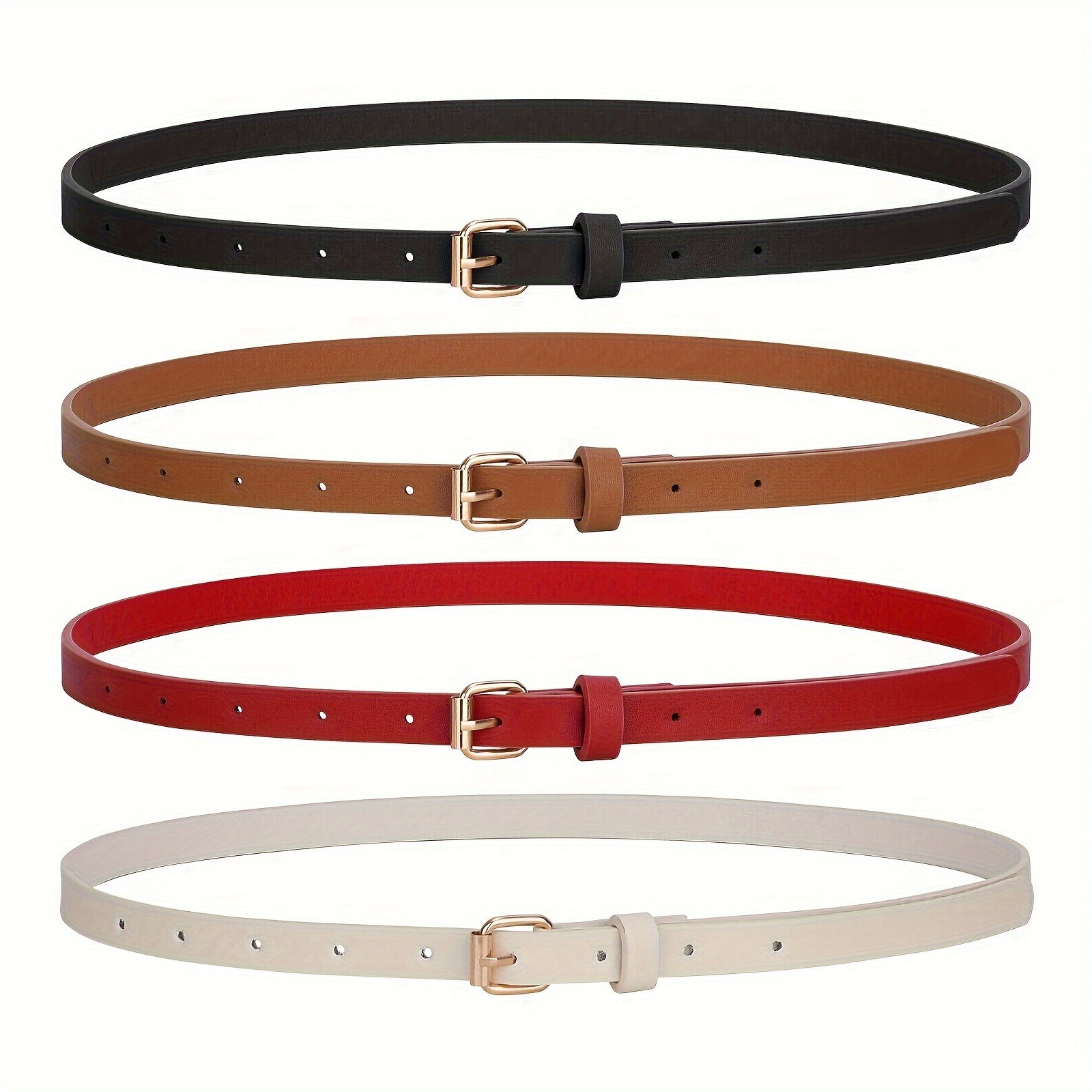 4pcs Tight Fitting Women'S Fashionable Sweet Dress with PU Belt, Jeans, Slim Waist Belt