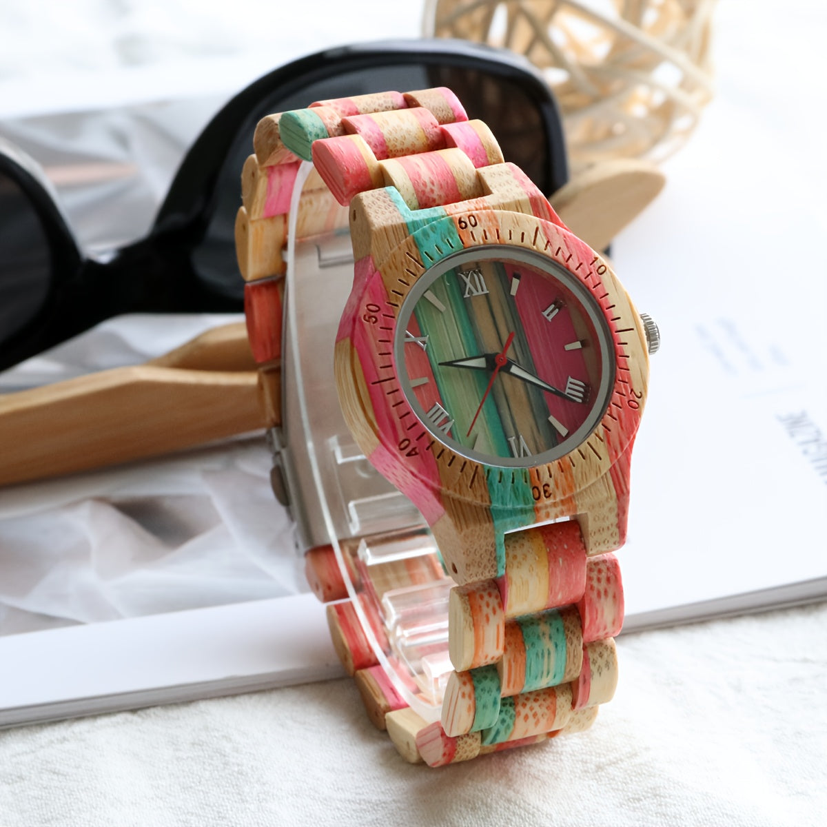 Bamboo Women'S Watches Multicolor Wood Bracelet Natural Women'S Clock Quartz Wrist Watch For Woman Ladies Gifts