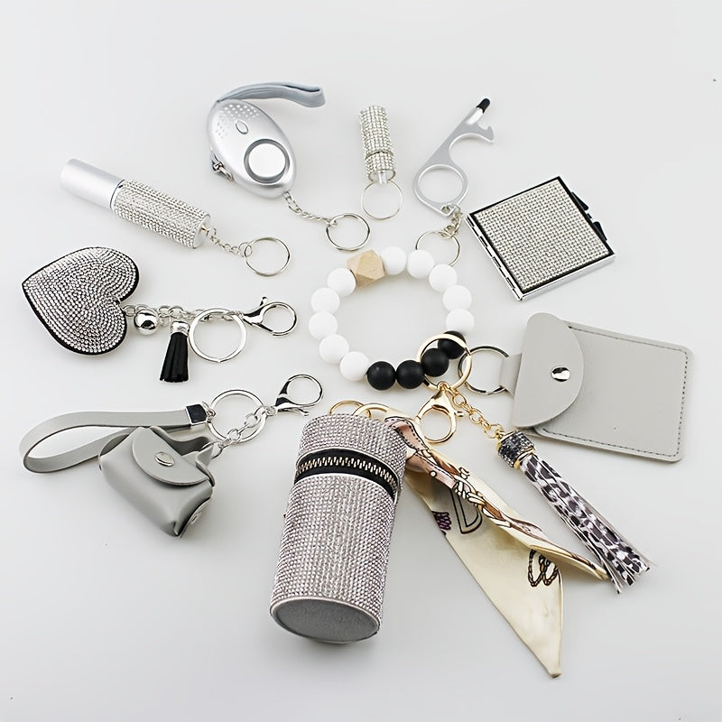 11pcs Women's Personal Set, Including Alarm, Door, Mirror, Lipstick Case And Other Freely Combinable Accessory Keychains, Convenient Hanging Decorations, Perfect Christmas Gift