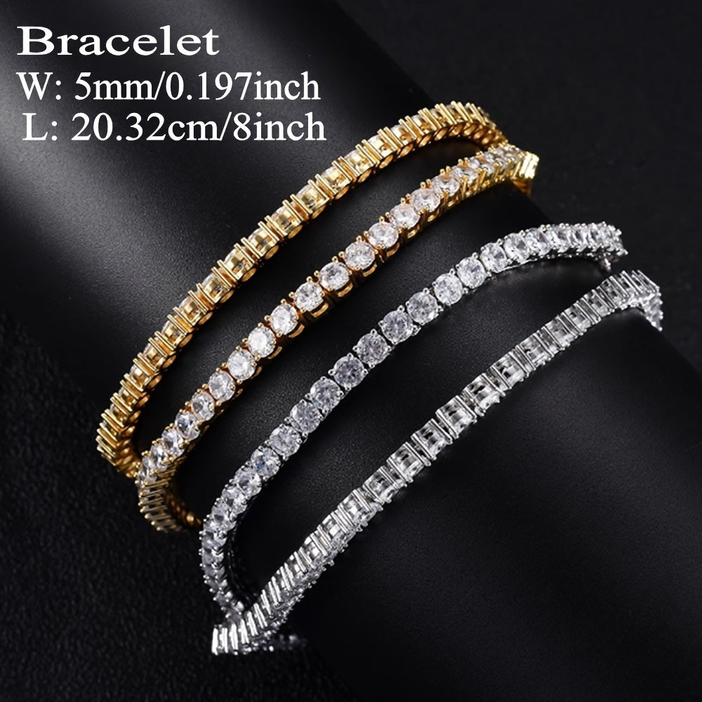 New Fashion Men's Tennis Necklace Bracelet Set 5.0mm Round Synthetic Synthetic Zirconia Cut Faux for Men