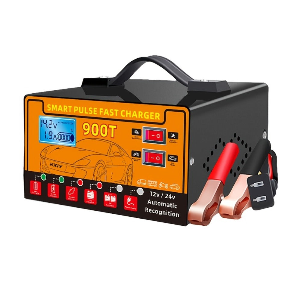 Advanced Smart Universal Battery Charger for 12V And 24V, with LCD Screen, Pulse Repair Function, And Temperature Regulation - Designed for Smart Trickle Charging Maintenance of Car, Truck, Harvester, Lawn Mower, Boat, And Motorcycle Batteries