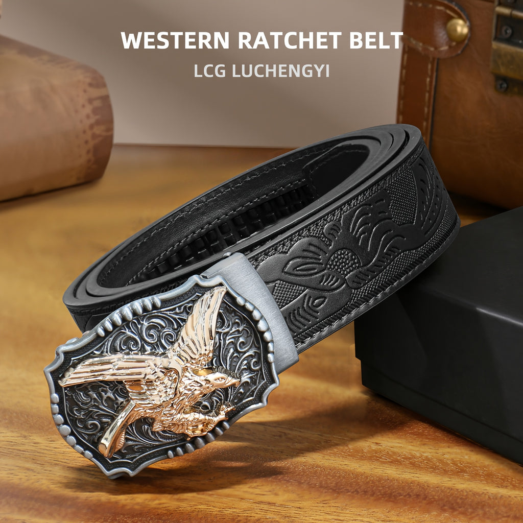 Men'S Western-Style Adjustable Belt, Synthetic Faux Leather Sliding Ratchet Belt Designed for Men, Featuring an Automatic Click Buckle Suitable for Jeans, Perfect Gifts for Father'S Day And Christmas