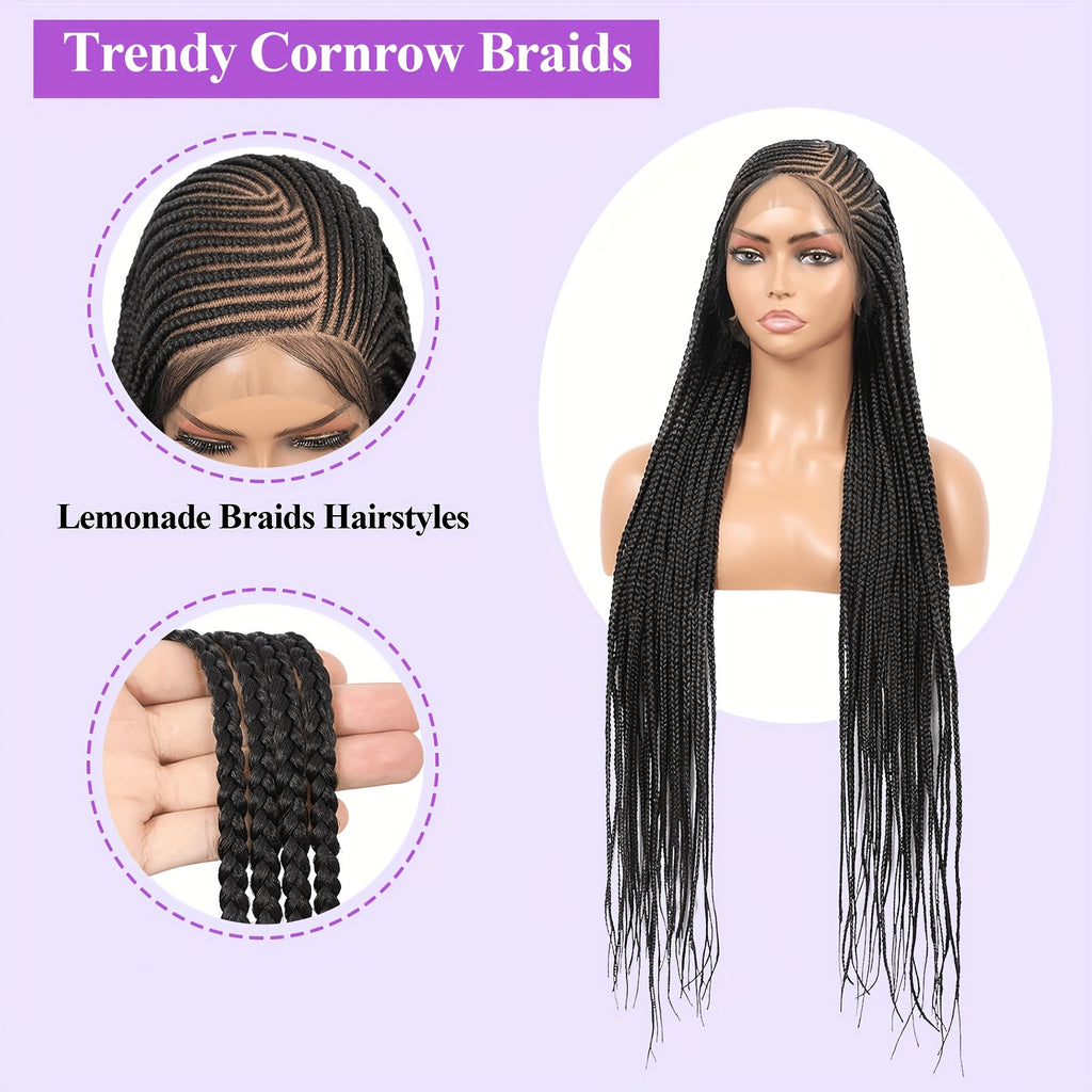 Synthetic HD Full Lace Front Wigs with Box Braids, Perfect for Women, Available in Black for Everyday Wear, Parties, And Christmas Celebrations