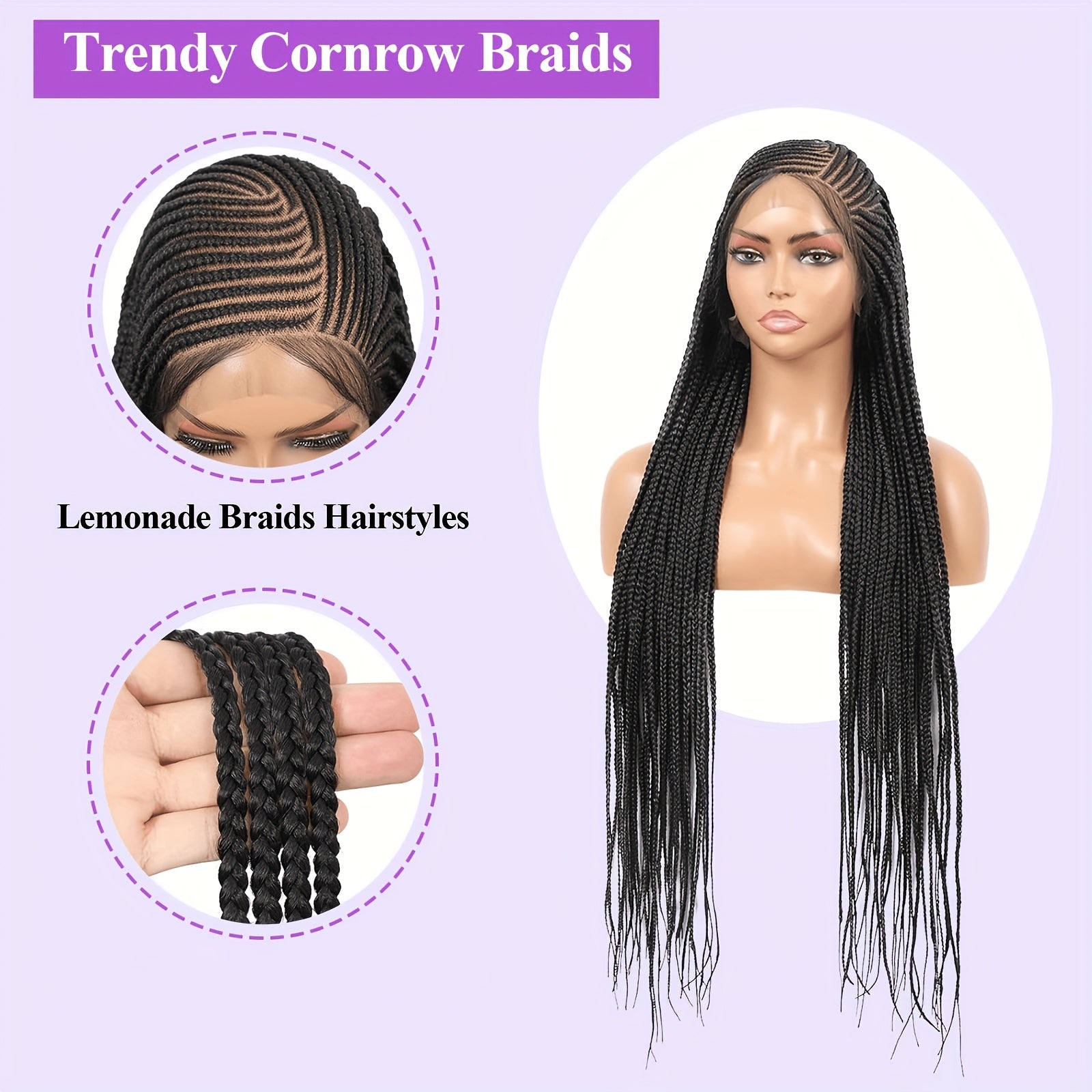 Synthetic HD Full Lace Front Wigs with Box Braids, Perfect for Women, Available in Black for Everyday Wear, Parties, And Christmas Celebrations