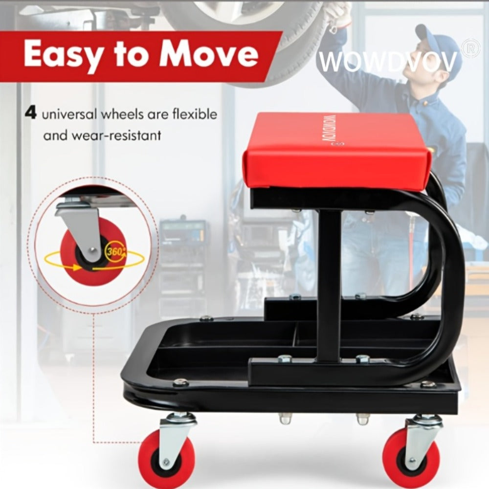Auto Repair Bench with Roller Moving Tool Tray(Sold Separately), Wheel X Mechanical Climber 3-In-1/2-In-1 Z-Shaped Seat with 500 Pound Capacity, Foldable And Adjustable Rolling Garage Folding, Lying Down, Sitting And Leaning with 6 Wheel Rollers