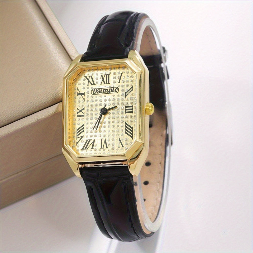 A 2pcs Women's Watch Gift Set Featuring a Trendy Open Bangle Combination with a Casual Quartz Watch, Classic Vintage Rectangular Dial Watches for Men, Christmas, Birthday Gifts, Reloj Para Hombre.(Box Not Included).
