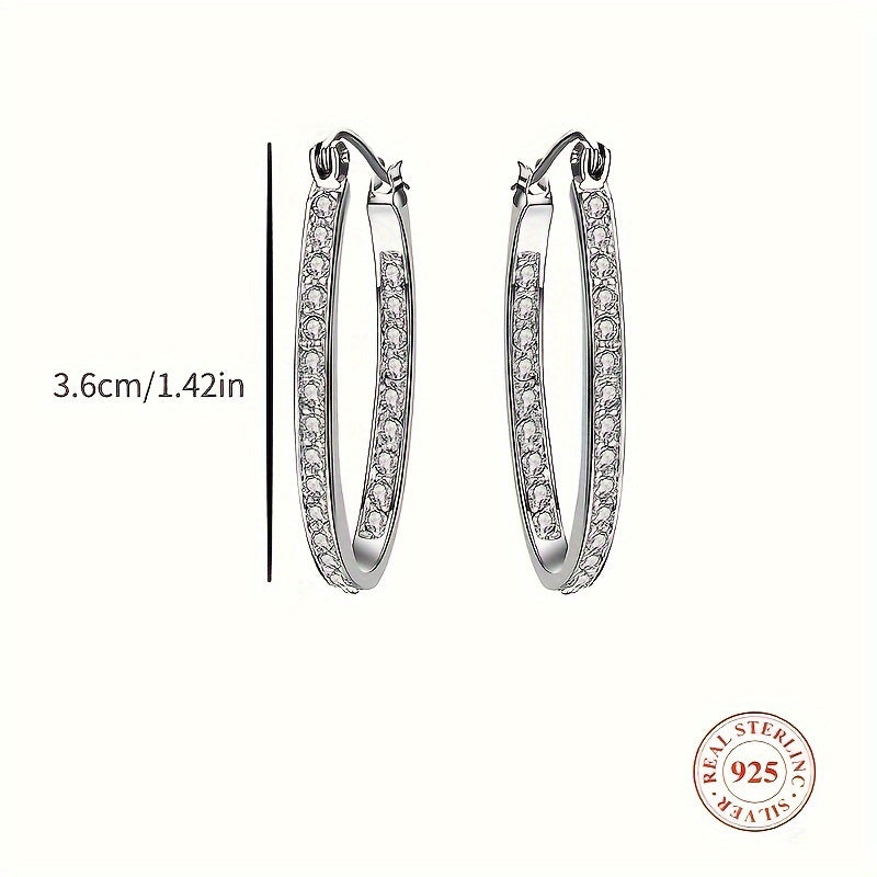 Elegant 925 Sterling Silver Large Shiny Earrings, Perfect for Weddings and Parties, Synthetic Cubic Stone