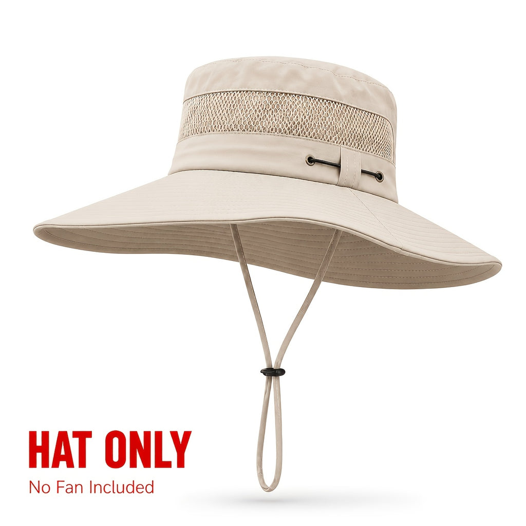 [Solar Cooling Hat] Solar Dual Fan Outdoor Cooling Hat, Breathable Wide Brim Fisherman Hat with Adjustable Strap, Strong Airflow, Long Battery Life, for Fishing Camping Hiking Gardening Two Styles: with Fan/ Without Fan