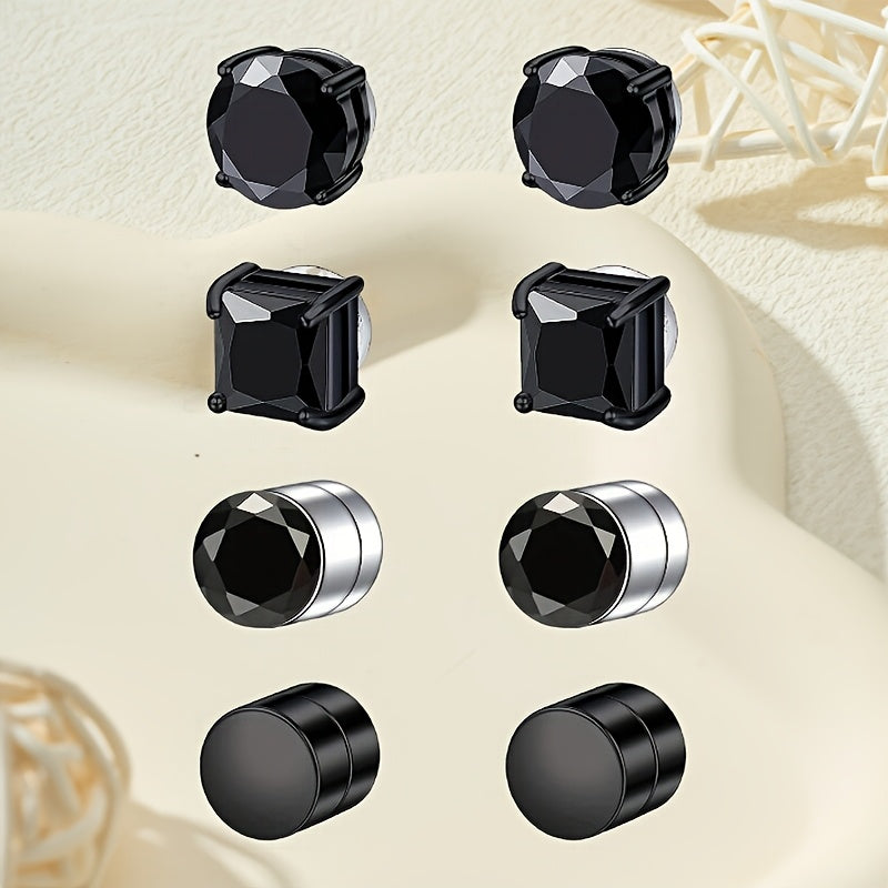 8/9/12/14pcs Magnetic Stud Earrings for Men Round Square Embellished Stud Earrings