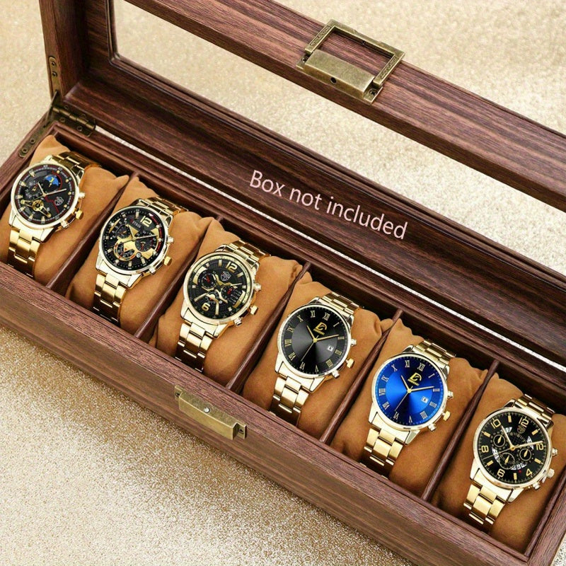 6pcs/Set Luxury Business Men'S Watches Male Golden Stainless Steel Date Quartz Wrist Watch Fashion Casual Sports Men'S Watch Gift for Men