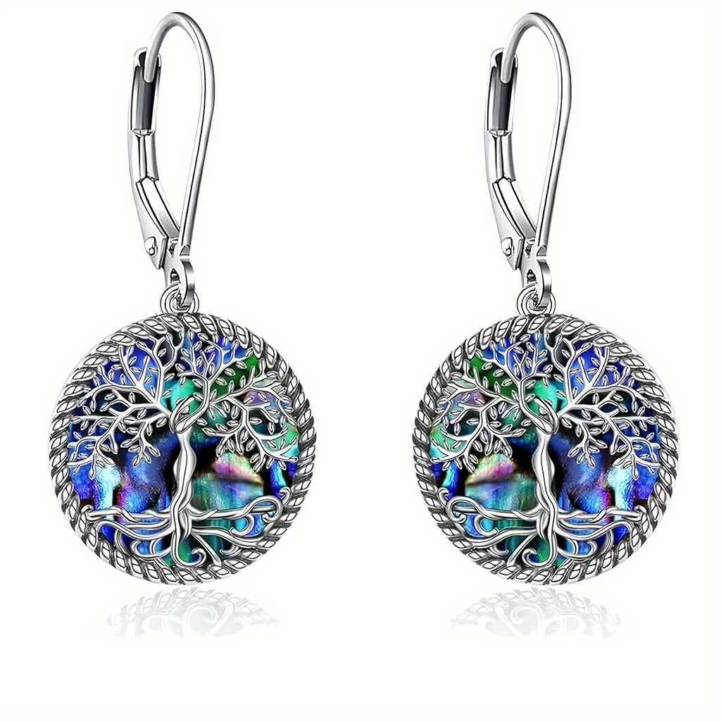 [Gifts For Women] 925 Sterling Silver Tree Life 925 Sterling Silver Tree Of Life - Abalone Shell Dangle Drop Earrings Jewelry Gifts For Women