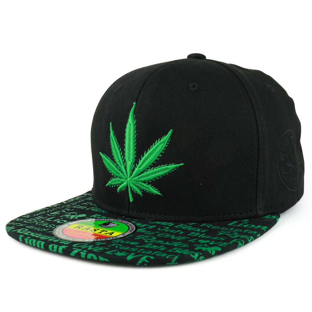 Rasta MJ Leaf 3D Embroidered Flat Bill Snapback Cap