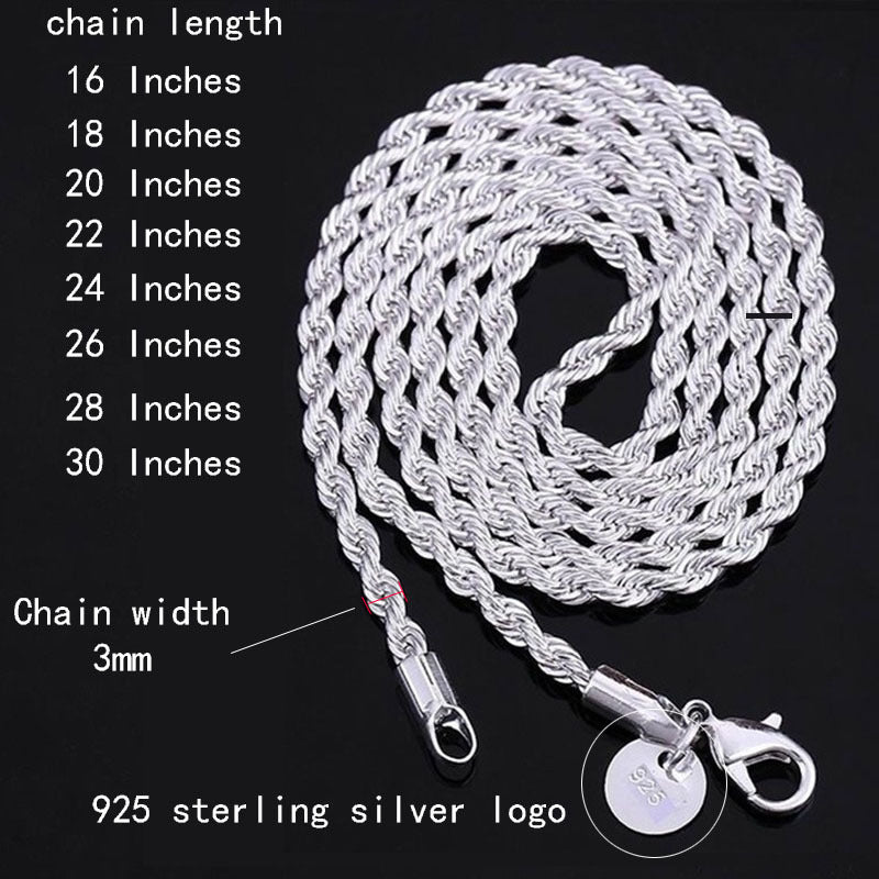 925 Silver Twisted Rope Necklace, with a Simple Hip-Hop Style. an Elegant Jewelry Accessory for Ladies. Suitable for Music Festivals, Vacation Outfits, Valentine'S Day Gifts. Suitable for All Seasons And Can Be Worn Daily.