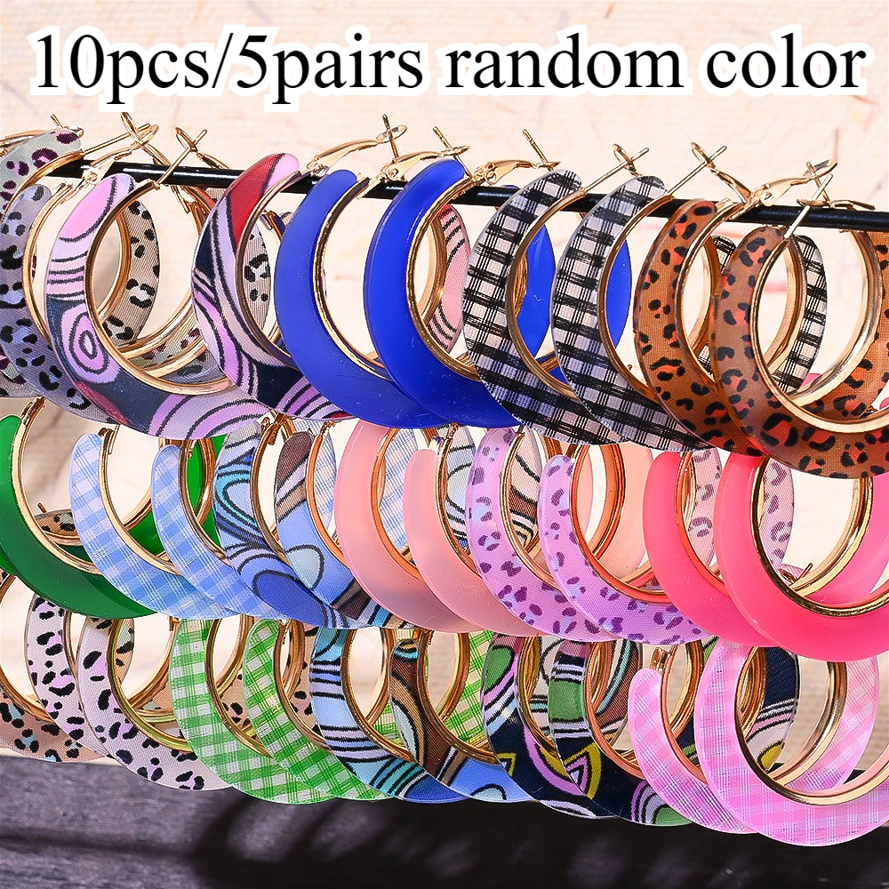 10pcs/5 Pairs Women'S Earring Set - Retro Simple Round Leopard Print Multi-Style Earrings, Multi-Piece Set for Holiday Party Vacation Christmas Thanksgiving Jewelry, Seasonal Fashion, Versatile Accessories, Trendy Accessories, Stylish Earrings, Lightweigh