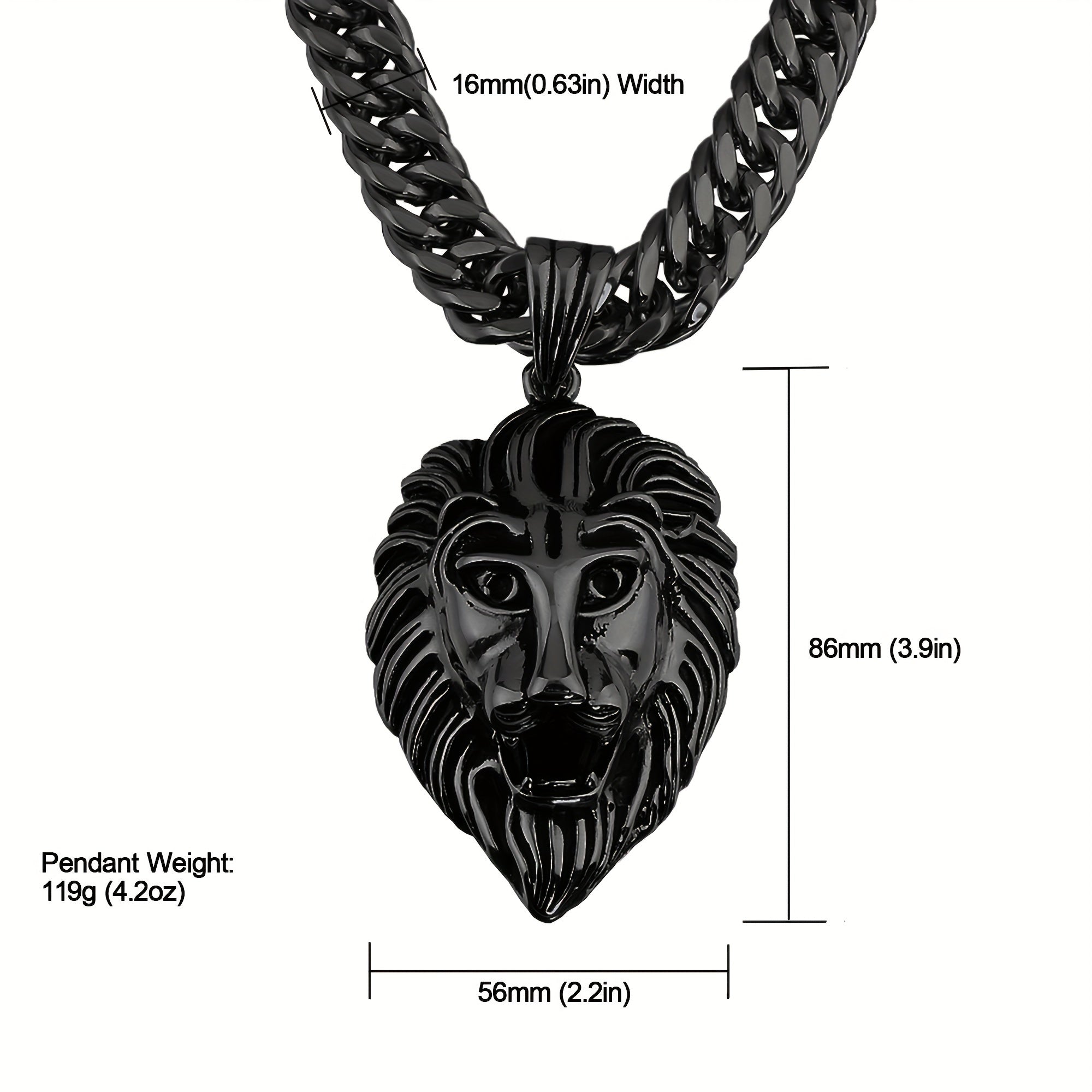 Majestic Lion Head Pendant Necklace Durable Stainless Steel Cuban Chain Fashion Black End Men'S Bold Statement Jewelry