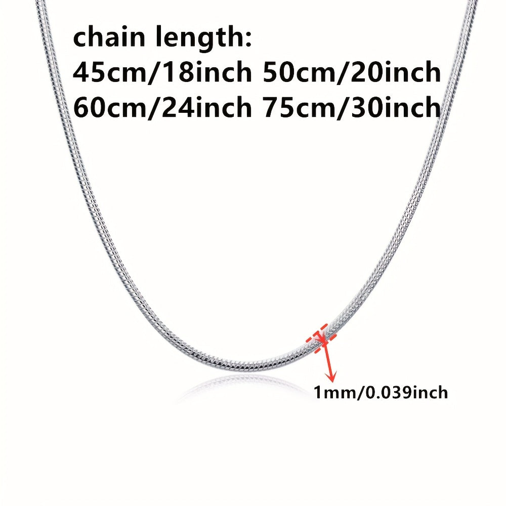 5pcs Set 925 Silver Plated Snake Chain Necklaces, 1mm Solid For Beads Chain, For Women Lady Men, Ideal Christmas Gift With A Gift Bag.